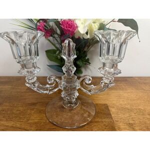Vintage Glass Double Arm Candle Holder Centerpiece Holiday Decor MCM‎ Gifting